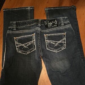 Rock & Roll Cowgirl Black Boot Cut Jeans with Embellished Details